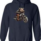 Biker Wild Hog Hoodie - Retro Graphic Pullover Hoodie for Men & Women - Navy