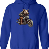Biker Wild Hog Hoodie - Retro Graphic Pullover Hoodie for Men & Women - Blue