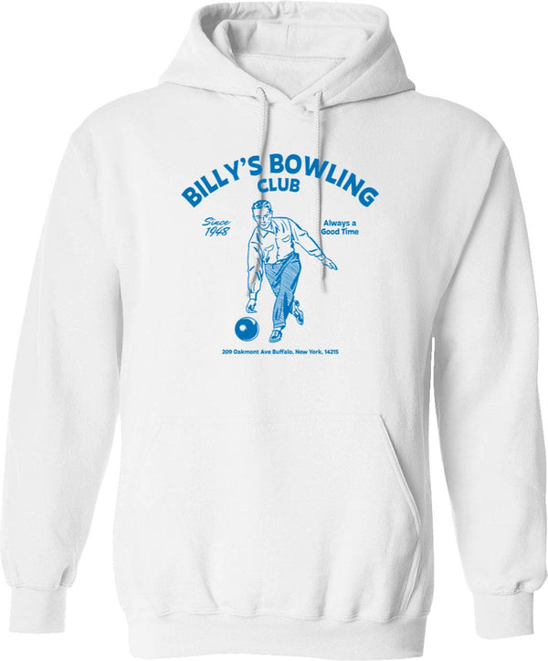 Billy's Bowling Club Hoodie - Retro Graphic Pullover Hoodie for Men & Women - White