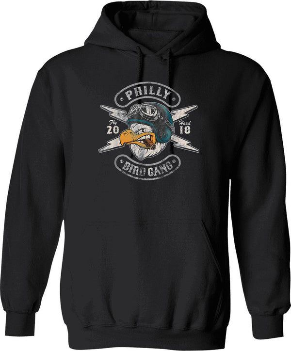 Bird Logo Eagle Vintage Distressed Hoodie - Retro Graphic Cosy Pullover - Black