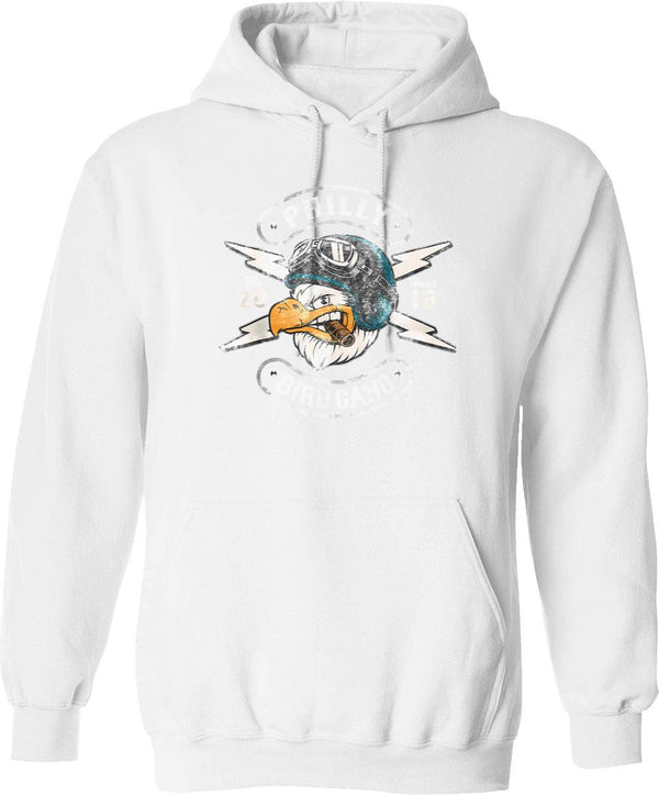 Bird Logo Eagle Vintage Distressed Hoodie - Retro Graphic Cosy Pullover - White