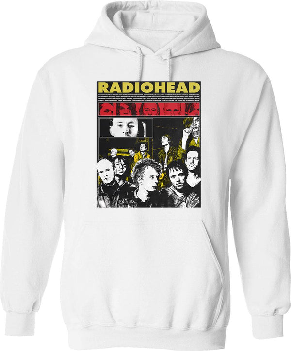 Black Indie Minimalist Rock Poster Hoodie - Retro Graphic Pullover Hoodie for Men & Women - White