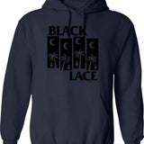 Black Lace Hoodie - Retro Graphic Pullover Hoodie for Men & Women - Navy