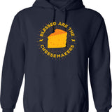Blessed Are The Cheesemakers Hoodie - Retro Graphic Pullover Hoodie for Men & Women - Navy