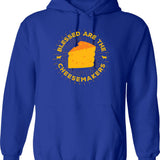 Blessed Are The Cheesemakers Hoodie - Retro Graphic Pullover Hoodie for Men & Women - Blue