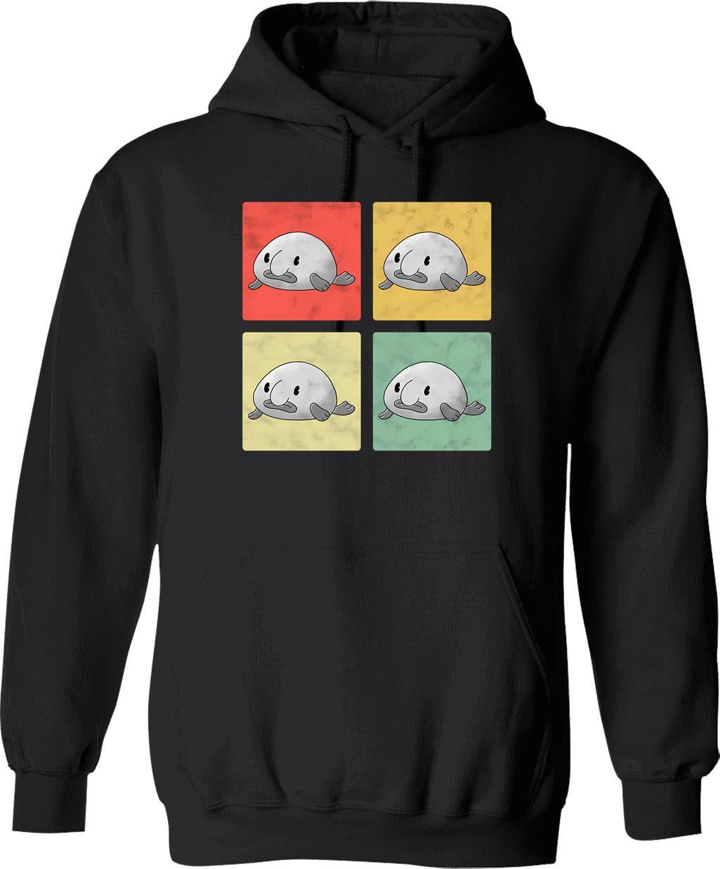 Blobfish Vintage Meme Ugly Blobfish Hoodie - Retro Graphic Cosy Pullover - Black