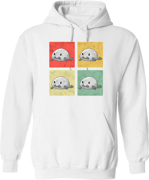 Blobfish Vintage Meme Ugly Blobfish Hoodie - Retro Graphic Cosy Pullover - White