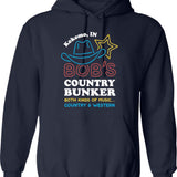 Bob's Country Bunker Hoodie - Retro Graphic Pullover Hoodie for Men & Women - Navy