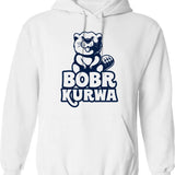 Bobr Kurwa (1) Hoodie - Retro Graphic Pullover Hoodie for Men & Women - White