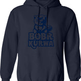 Bobr Kurwa (1) Hoodie - Retro Graphic Pullover Hoodie for Men & Women - Navy
