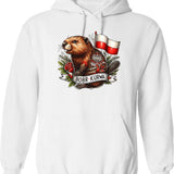 Bobr Kurwa Hoodie - Retro Graphic Pullover Hoodie for Men & Women - White
