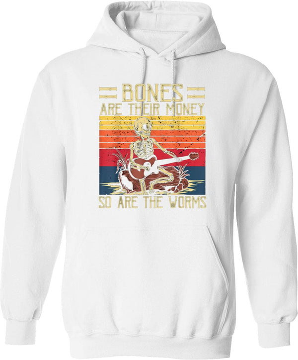 Bones Are Their Money Skeleton Playing Guitar Retro Vintage Hoodie - White
