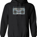 Boombox Hoodie - Retro Graphic Pullover Hoodie for Men & Women - Black