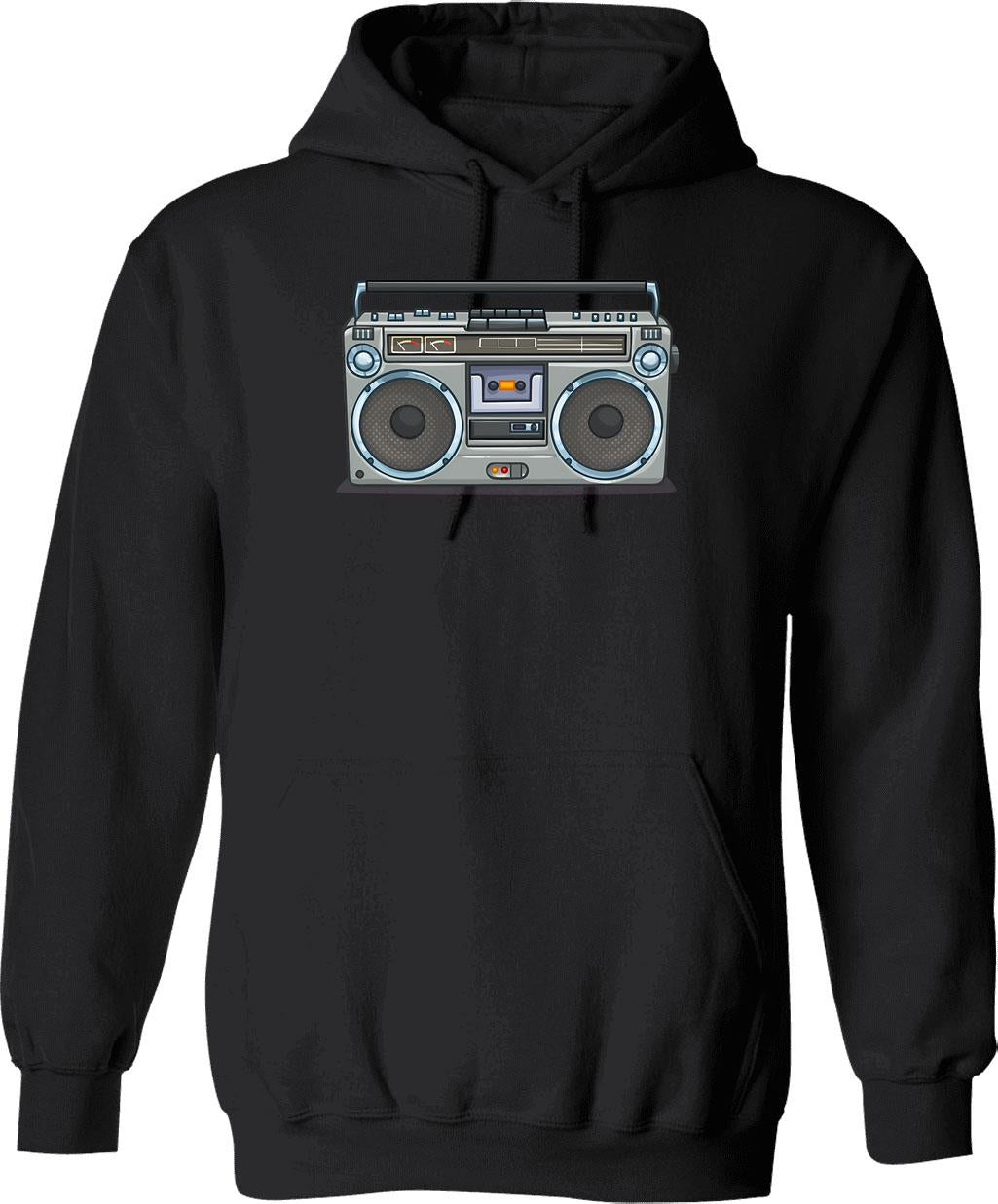 Boombox Hoodie - Retro Graphic Pullover Hoodie for Men & Women - Black