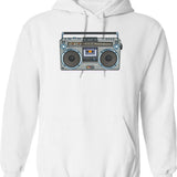 Boombox Hoodie - Retro Graphic Pullover Hoodie for Men & Women - White