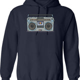 Boombox Hoodie - Retro Graphic Pullover Hoodie for Men & Women - Navy