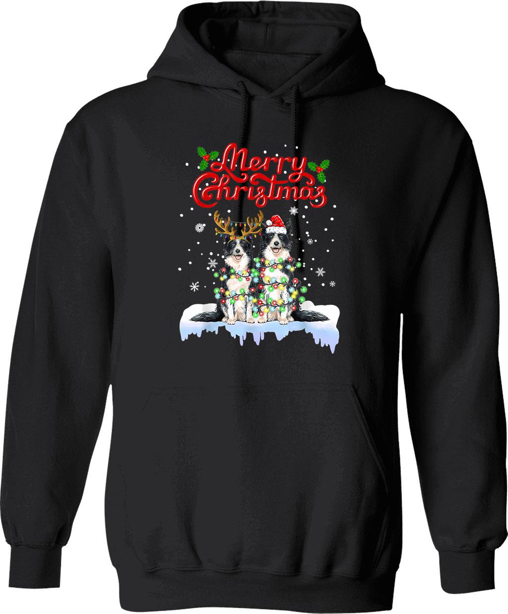 Border Collie Christmas Lights Funny Dog Matching Family Hoodie - Black
