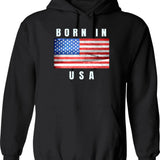 Born In Usa V2 Hoodie - Retro Graphic Pullover Hoodie for Men & Women - Black