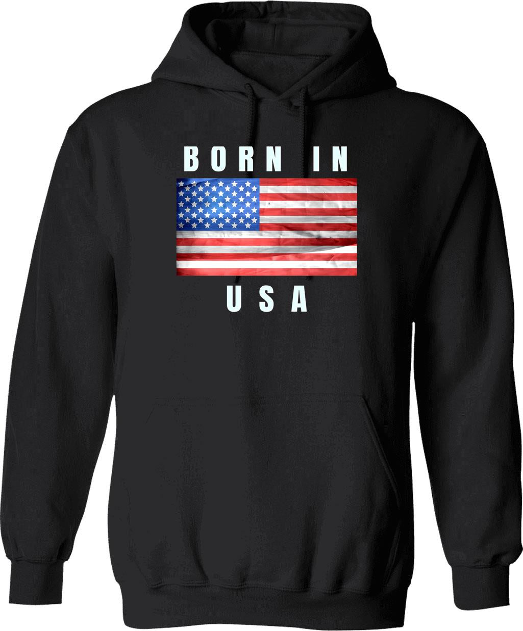 Born In Usa V2 Hoodie - Retro Graphic Pullover Hoodie for Men & Women - Black