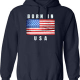 Born In Usa V2 Hoodie - Retro Graphic Pullover Hoodie for Men & Women - Navy