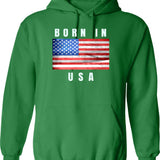 Born In Usa V2 Hoodie - Retro Graphic Pullover Hoodie for Men & Women - Green