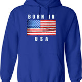 Born In Usa V2 Hoodie - Retro Graphic Pullover Hoodie for Men & Women - Blue