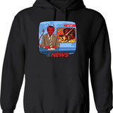 Breaking News Hoodie - Retro Graphic Pullover Hoodie for Men & Women - Black