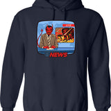 Breaking News Hoodie - Retro Graphic Pullover Hoodie for Men & Women - Navy