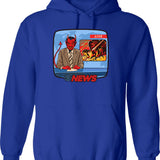Breaking News Hoodie - Retro Graphic Pullover Hoodie for Men & Women - Blue