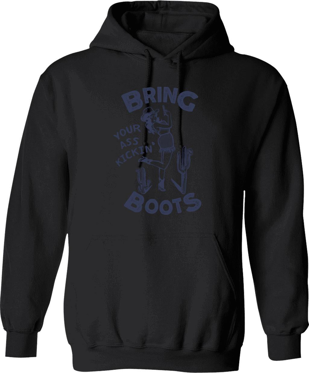 Bring Your Ass Kicking Boots Retro Western Cowgirl Pinup Hoodie - Black