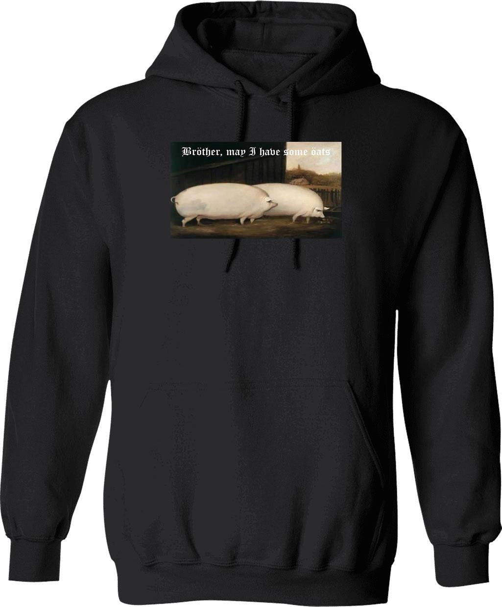 Brother May I Have Some Oats Pig Meme Graphic Pullover Hoodie - Black