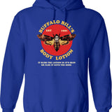 Buffalo Bill's Body Lotionn Hoodie - Retro Graphic Pullover Hoodie for Men & Women - Blue