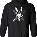 Bunny Ninja Cross Bones Hoodie - Retro Graphic Pullover Hoodie for Men & Women - Black