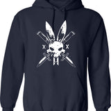 Bunny Ninja Cross Bones Hoodie - Retro Graphic Pullover Hoodie for Men & Women - Navy