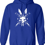 Bunny Ninja Cross Bones Hoodie - Retro Graphic Pullover Hoodie for Men & Women - Blue