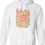 Burgerzilla - Black Hoodie - Retro Graphic Pullover Hoodie for Men & Women - White