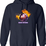 Burn Baby Burn Disco Inferno Hoodie - Retro Graphic Pullover Hoodie for Men & Women - Navy