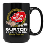 Burton Pork Chop Express Trucking Black Coffee Mug, Gift Coffee Mug
