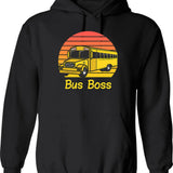 Bus Boss - School Bus Hoodie - Retro Graphic Pullover Hoodie for Men & Women - Black