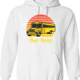 Bus Boss - School Bus Hoodie - Retro Graphic Pullover Hoodie for Men & Women - White