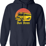 Bus Boss - School Bus Hoodie - Retro Graphic Pullover Hoodie for Men & Women - Navy