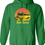 Bus Boss - School Bus Hoodie - Retro Graphic Pullover Hoodie for Men & Women - Green