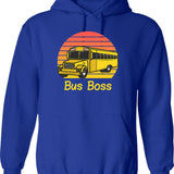 Bus Boss - School Bus Hoodie - Retro Graphic Pullover Hoodie for Men & Women - Blue