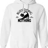 Busy Doing Nothing Hoodie - Retro Graphic Pullover Hoodie for Men & Women - White