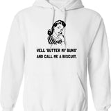 Butter My Buns Hoodie - Retro Graphic Pullover Hoodie for Men & Women - White