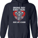 Cabg Operation Survivor Gifts Original Body Rebuilt Engine Runs Like A Charm Funny Inspirational Open Heart Surgery Supportive Present Hoodie - Navy