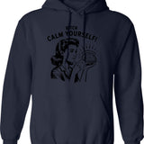 Calm Yourself Nervous System Hoodie - Retro Graphic Pullover Hoodie for Men & Women - Navy