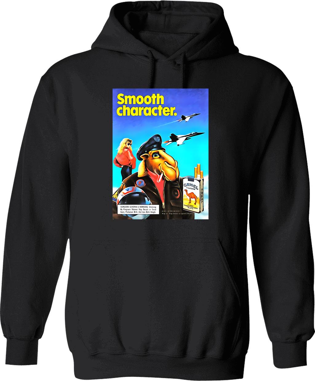 Camel Smooth Character Long Hoodie - Retro Graphic Pullover Hoodie for Men & Women - Black