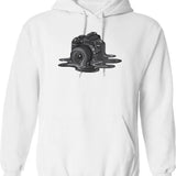 Camera Melt Hoodie - Retro Graphic Pullover Hoodie for Men & Women - White