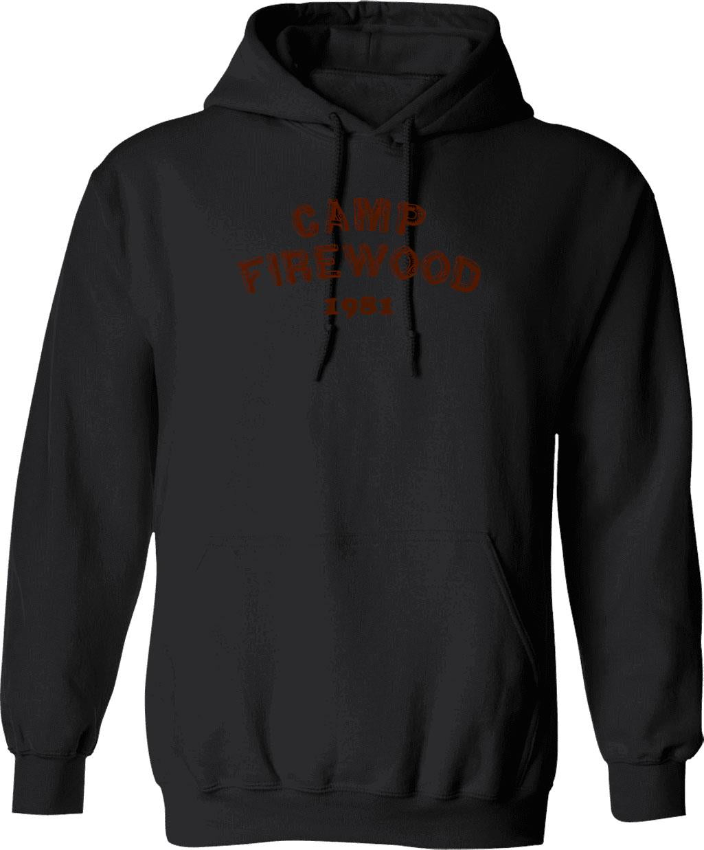 Camp Firewood Hoodie - Retro Graphic Pullover Hoodie for Men & Women - Black